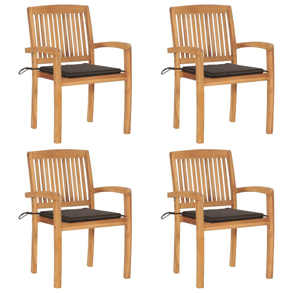 Stacking Patio Chairs with Cushions 4 pcs Solid Teak Wood. Picture 1