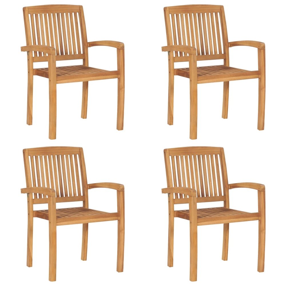 Stacking Patio Chairs with Cushions 4 pcs Solid Teak Wood. Picture 2
