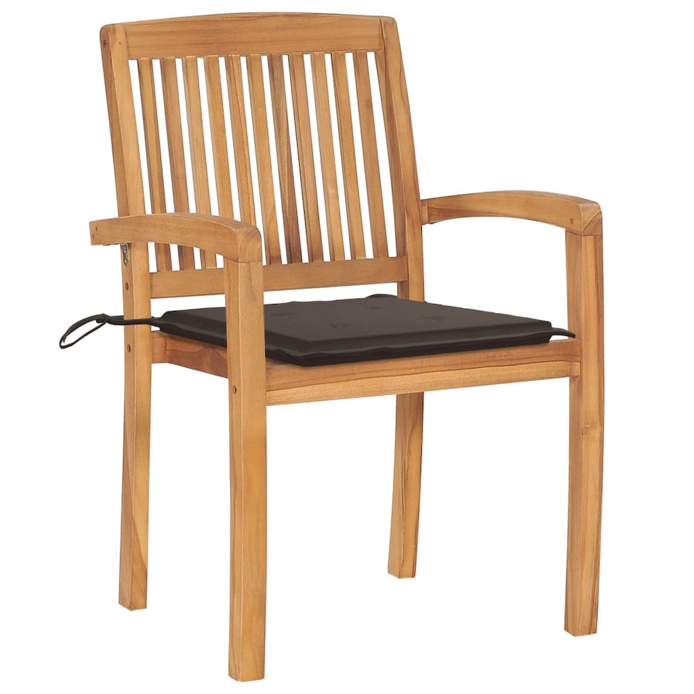 Stacking Patio Chairs with Cushions 4 pcs Solid Teak Wood. Picture 3