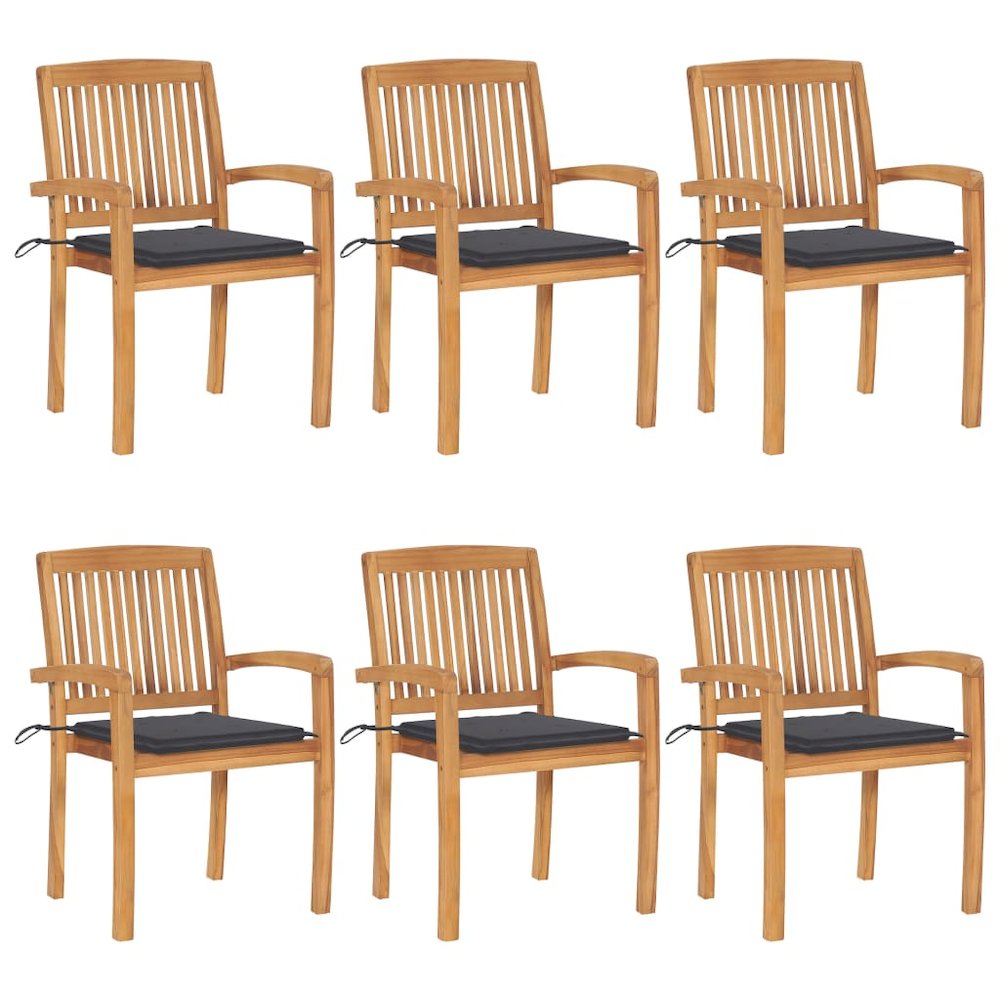Garden Chair Set of 6 Teak Wood Standard Stackable Garden Chair. Picture 1