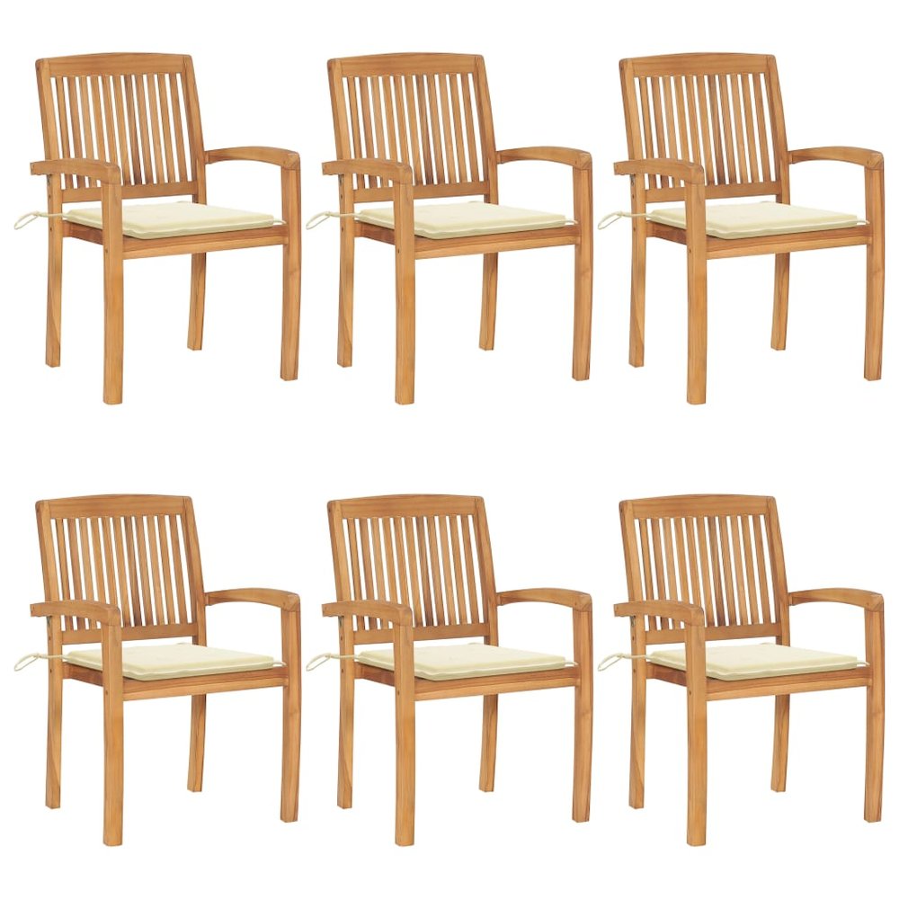 Stacking Patio Chairs with Cushions 6 pcs Solid Teak Wood. Picture 1