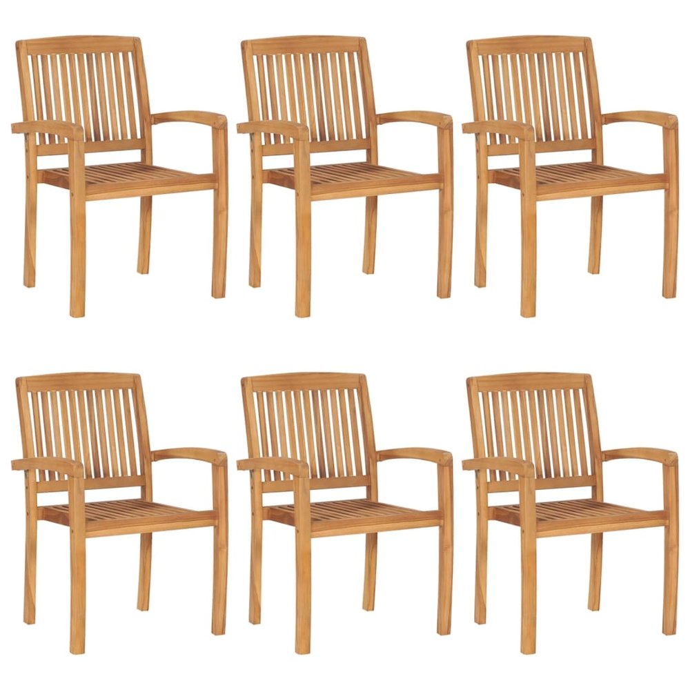 Stacking Patio Chairs with Cushions 6 pcs Solid Teak Wood. Picture 2