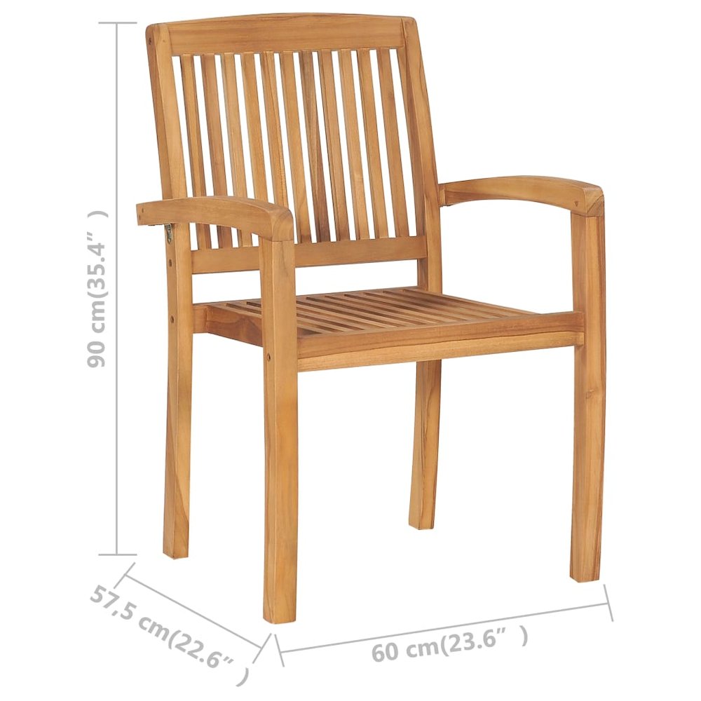 Stacking Patio Chairs with Cushions 6 pcs Solid Teak Wood. Picture 12