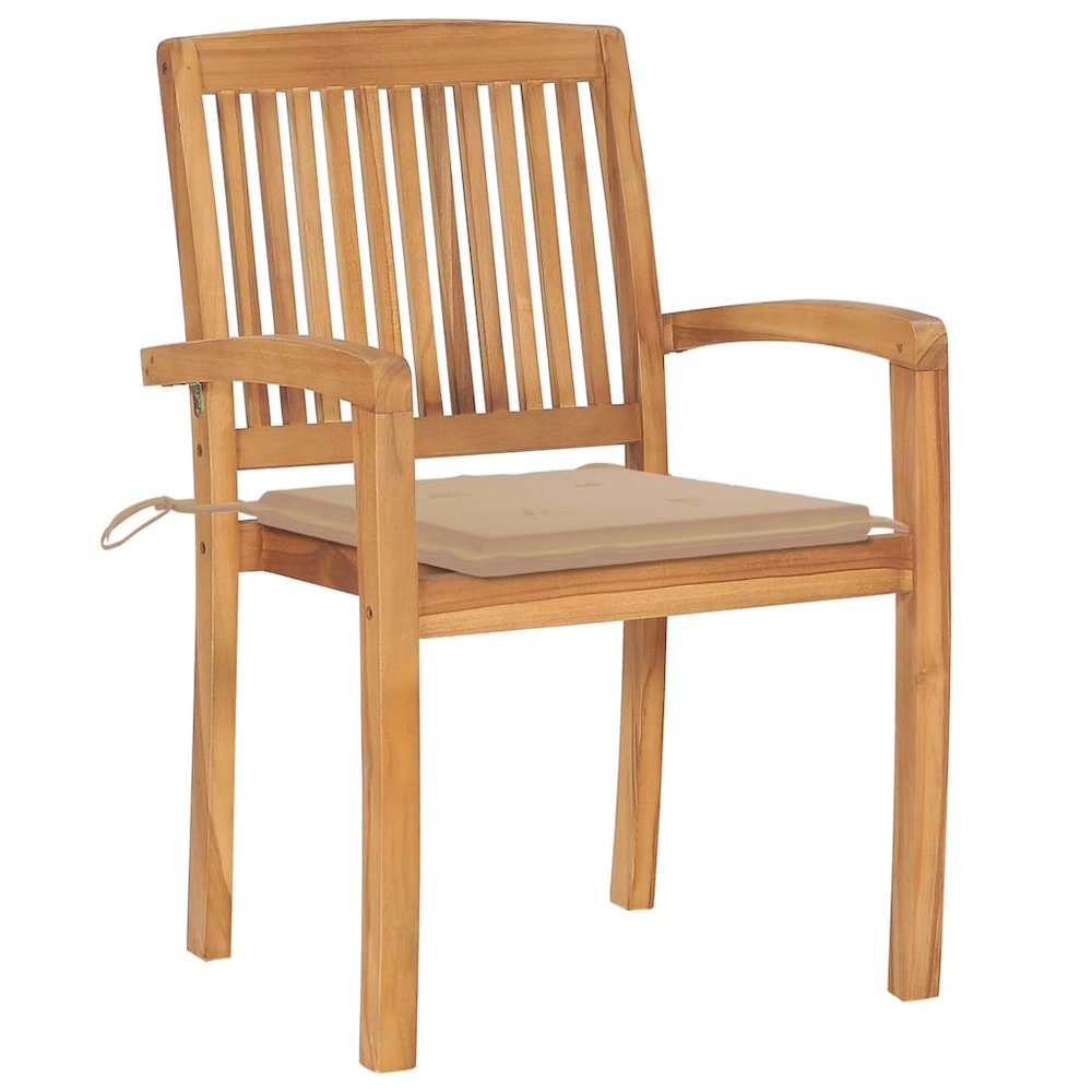 Stacking Patio Chairs with Cushions 6 pcs Solid Teak Wood. Picture 3