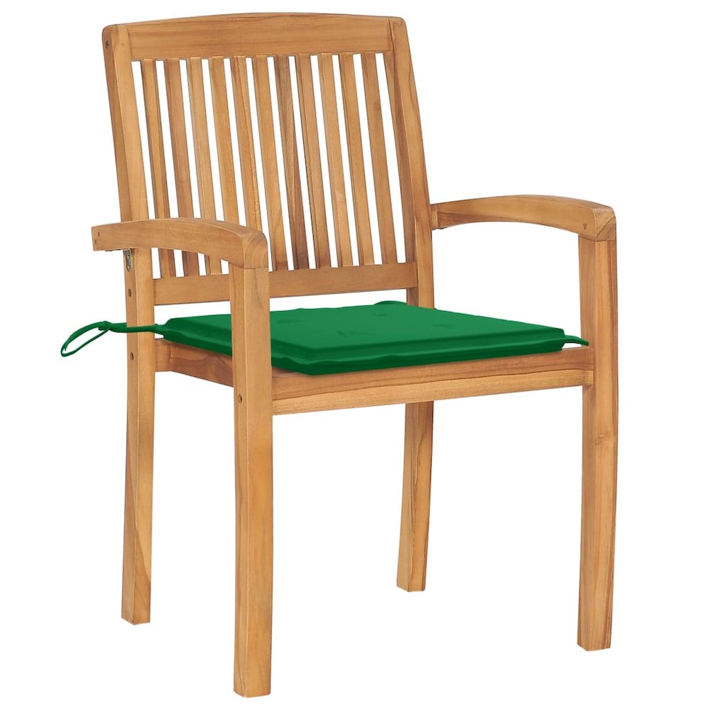 Stacking Patio Chairs with Cushions 6 pcs Solid Teak Wood. Picture 3