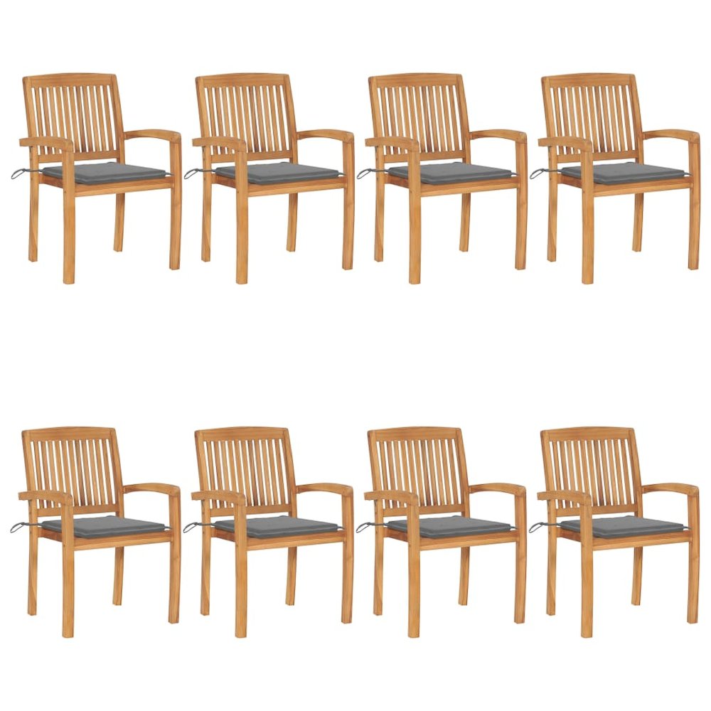 Garden Chair Set of 8 Brown, Grey Teak Wood, Polyester. Picture 1