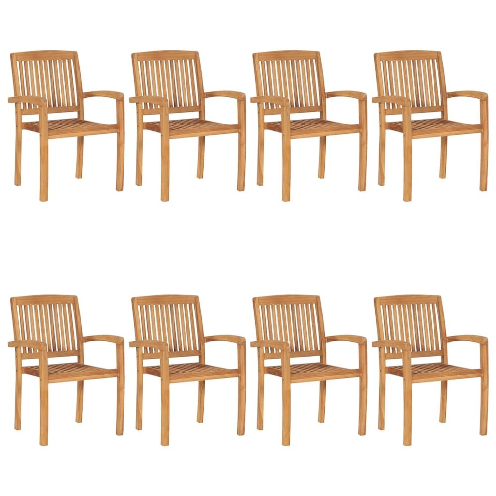 Garden Chair Set of 8 Brown, Grey Teak Wood, Polyester. Picture 2