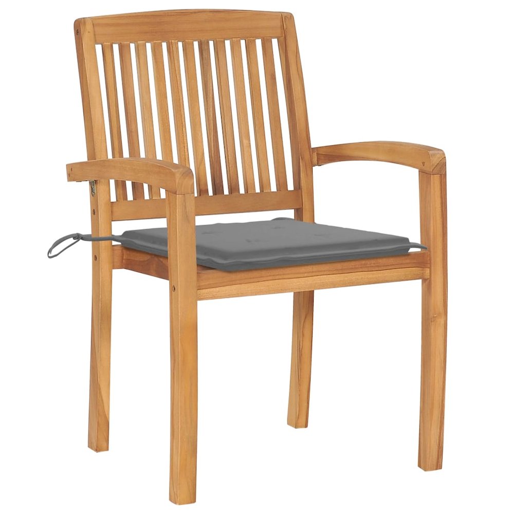 Garden Chair Set of 8 Brown, Grey Teak Wood, Polyester. Picture 3