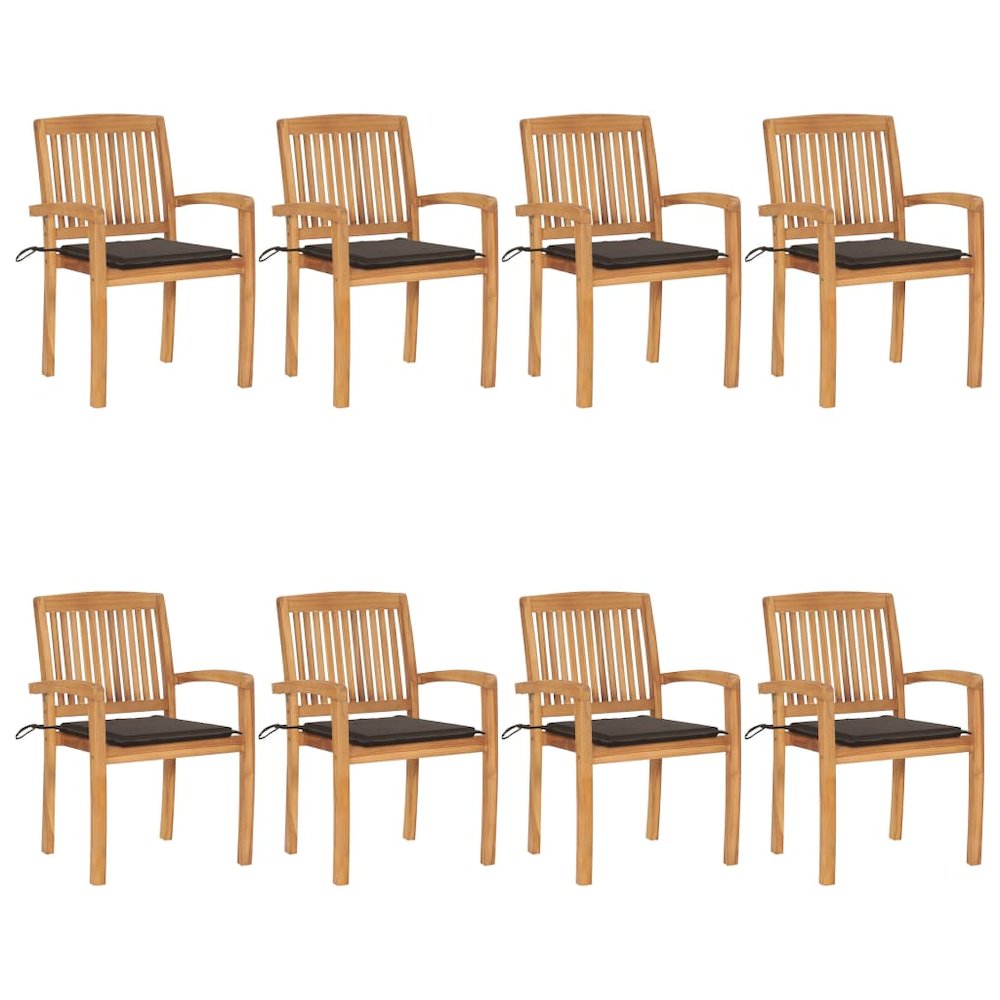 Stacking Patio Chairs with Cushions 8 pcs Solid Teak Wood. Picture 1