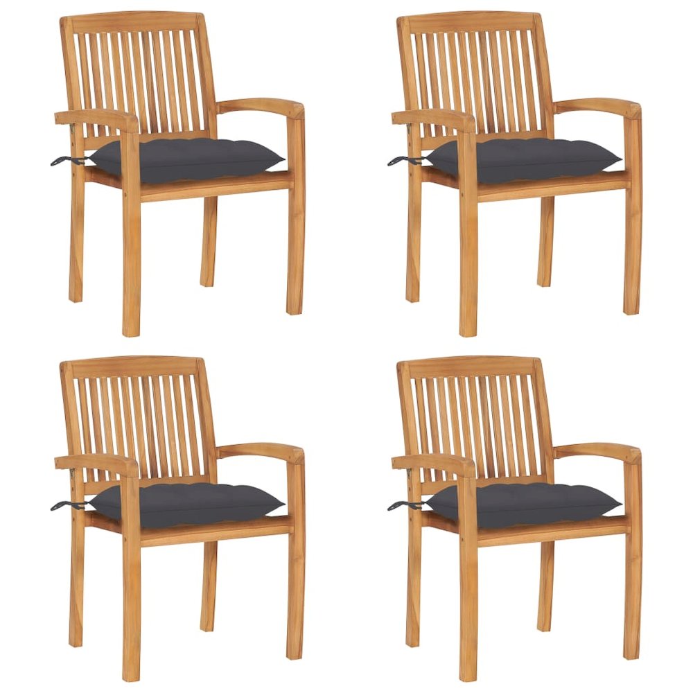 Stacking Patio Chairs with Cushions 4 pcs Solid Teak Wood. Picture 1