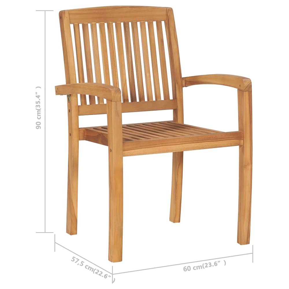 Stacking Patio Chairs with Cushions 4 pcs Solid Teak Wood. Picture 12
