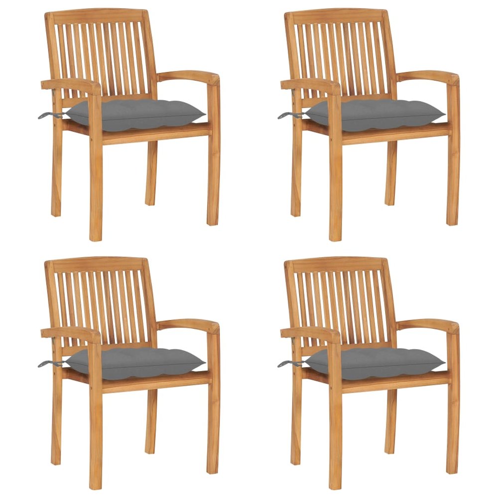 Stacking Patio Chairs with Cushions 4 pcs Solid Teak Wood. Picture 1
