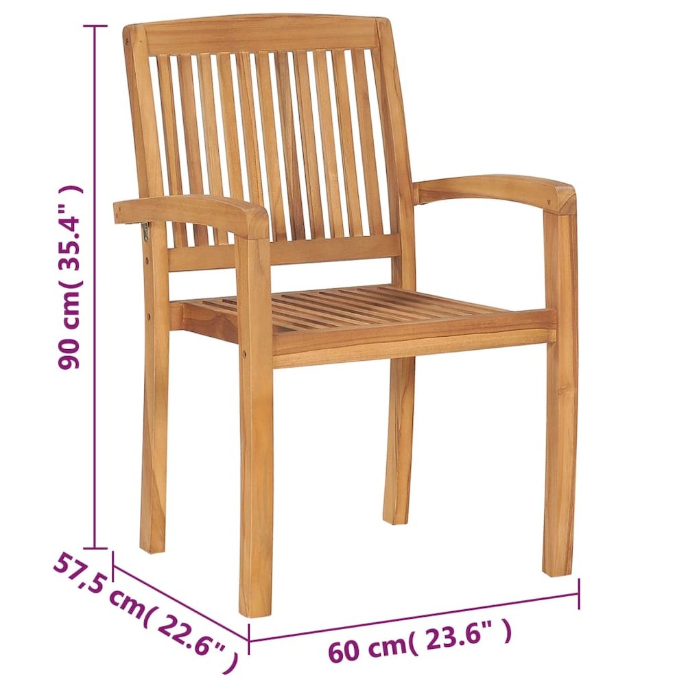 Stacking Patio Chairs with Cushions 4 pcs Solid Teak Wood. Picture 12