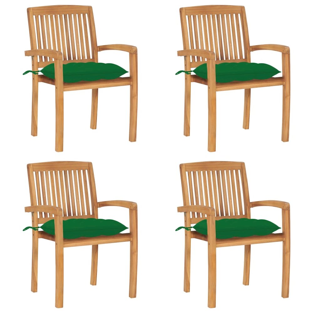 Stacking Patio Chairs with Cushions 4 pcs Solid Teak Wood. Picture 1