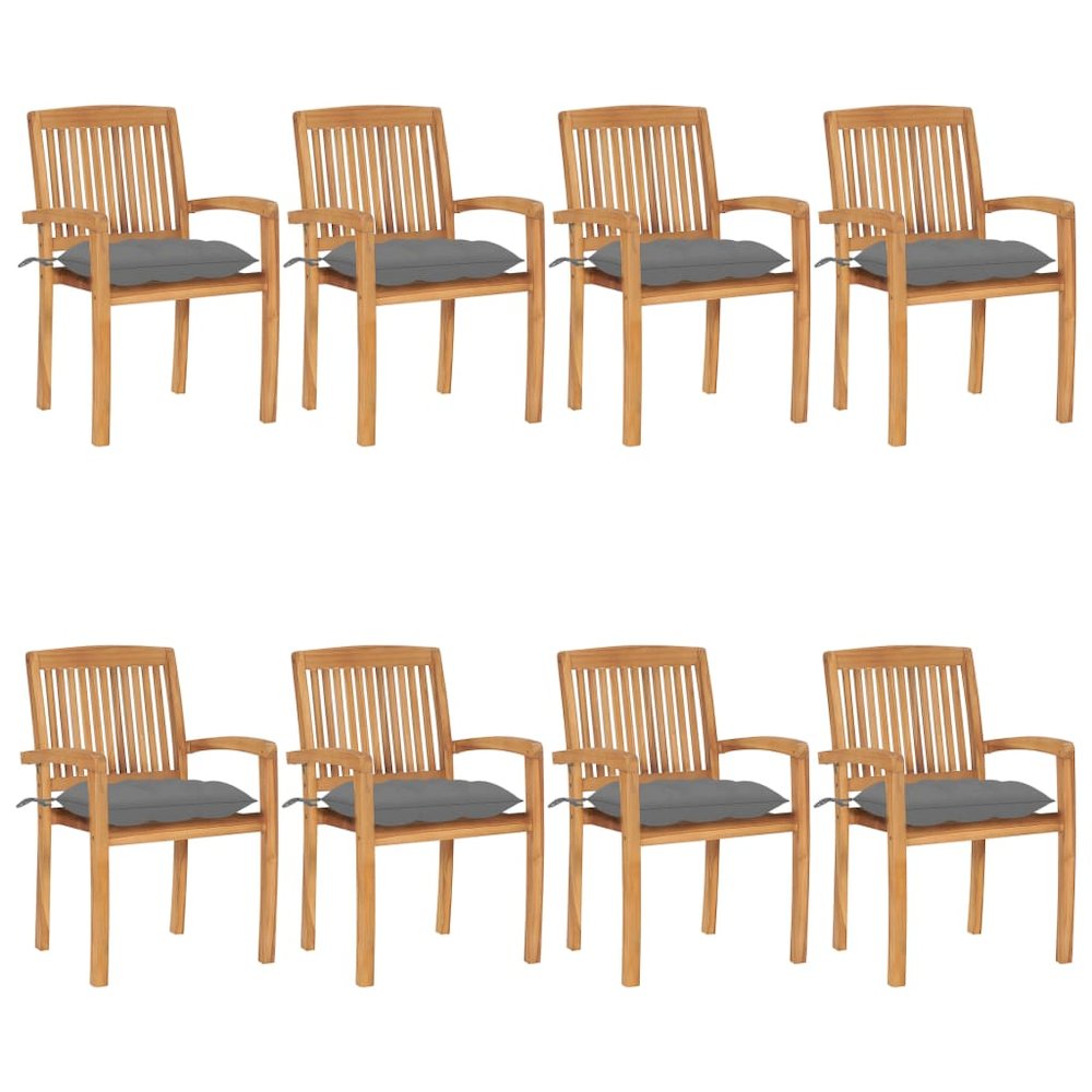 Stacking Patio Chairs with Cushions 8 pcs Solid Teak Wood. Picture 1