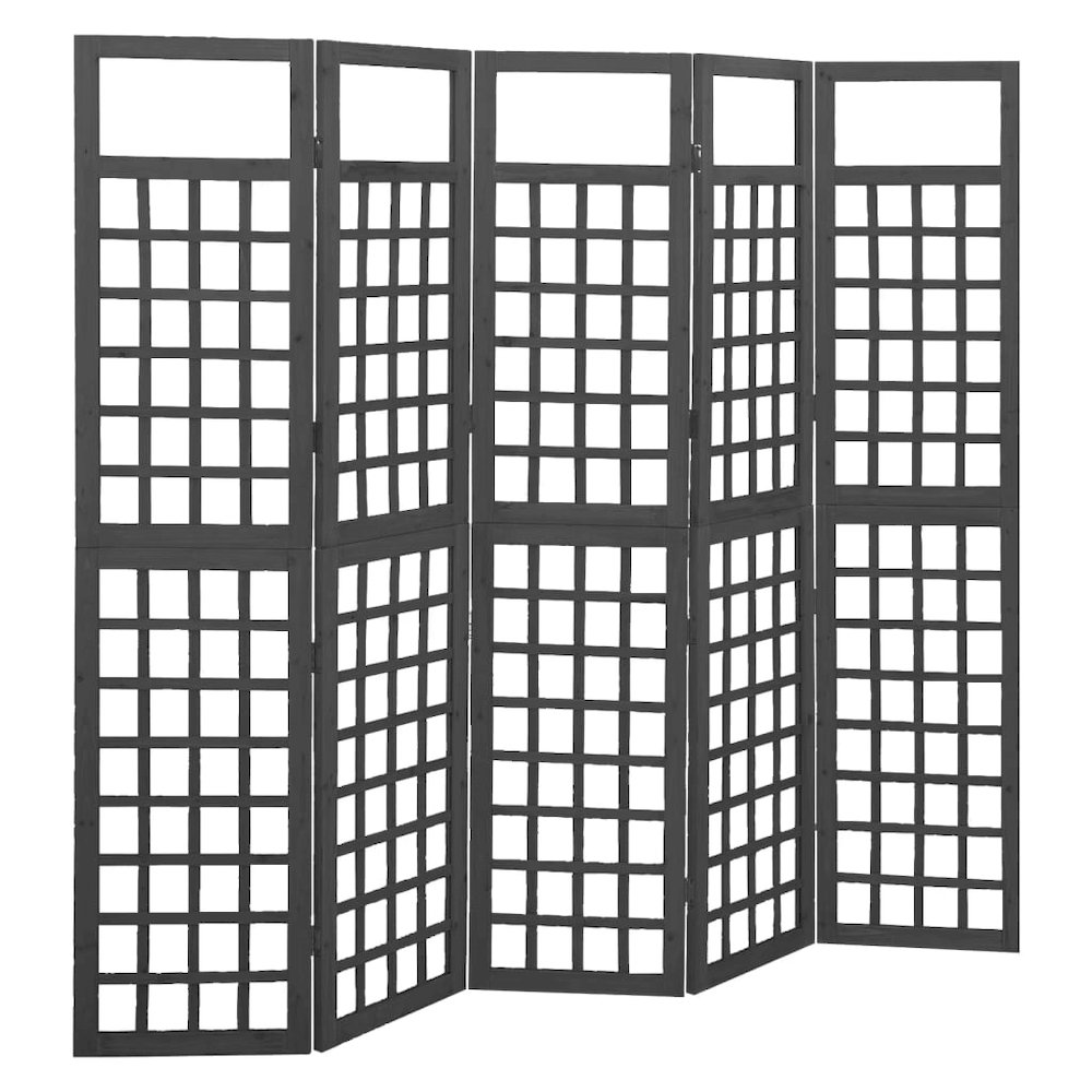 vidaXL 5-Panel Room Divider/Trellis Solid Fir Wood Black 79.3"x70.9". Picture 1