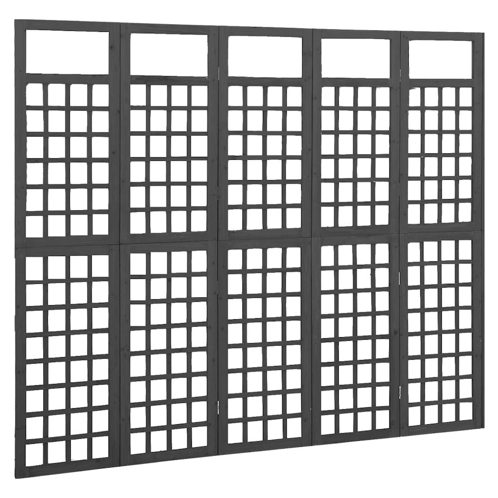 vidaXL 5-Panel Room Divider/Trellis Solid Fir Wood Black 79.3"x70.9". Picture 2