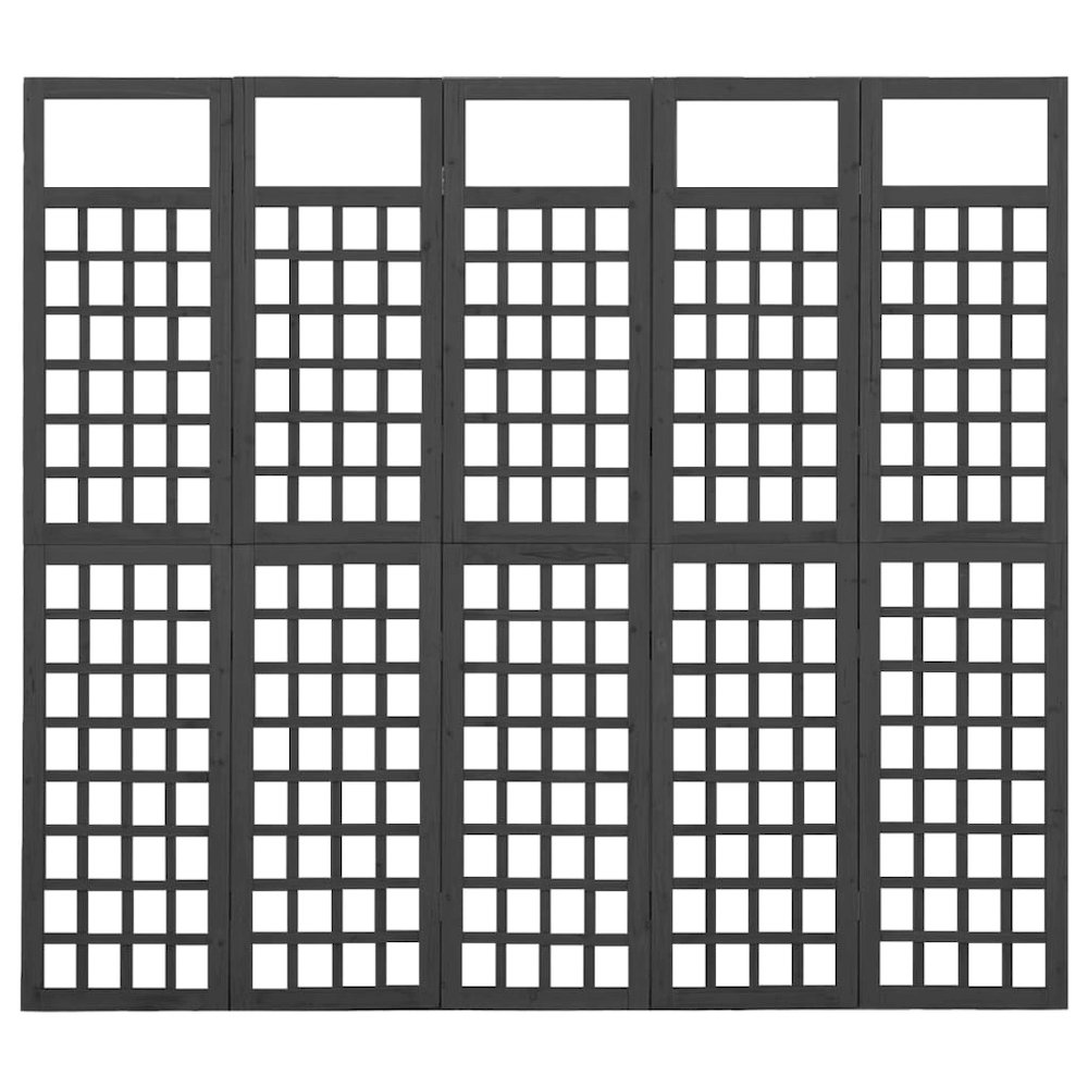 vidaXL 5-Panel Room Divider/Trellis Solid Fir Wood Black 79.3"x70.9". Picture 3