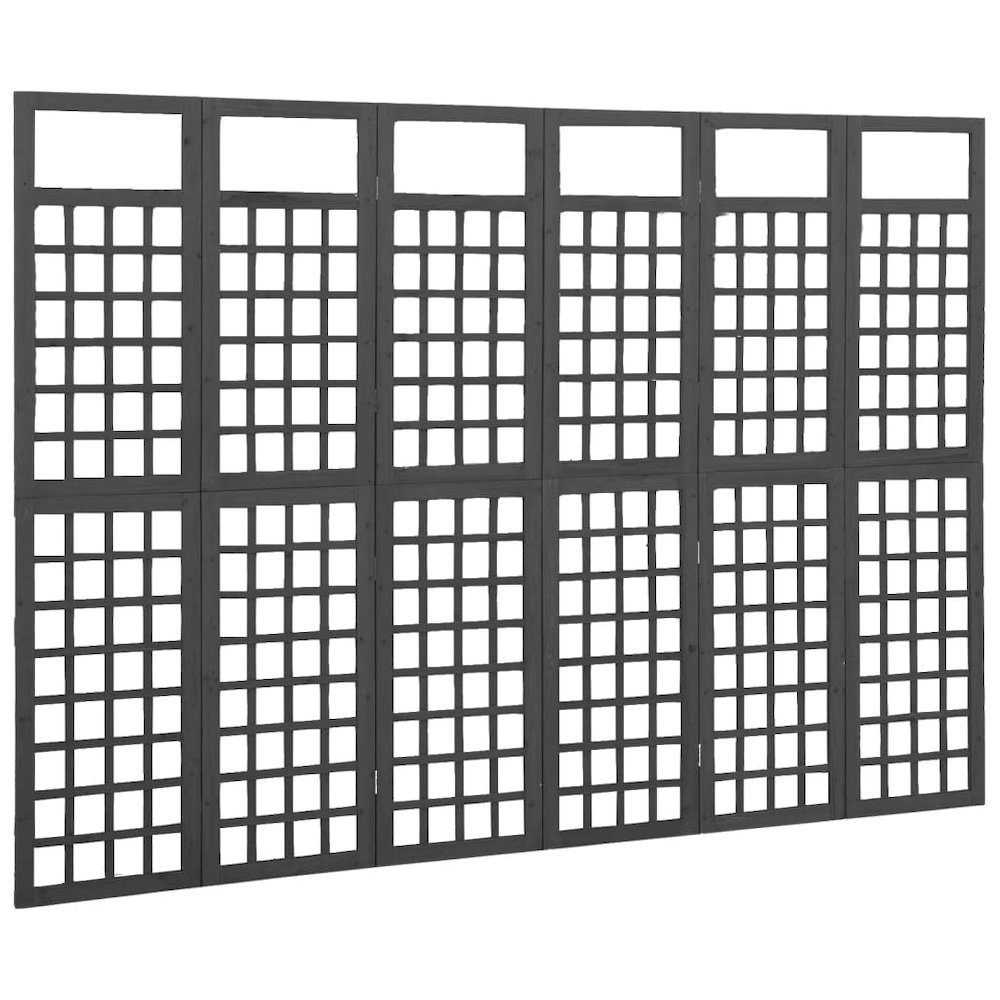vidaXL 6-Panel Room Divider/Trellis Solid Fir Wood Black 95.5"x70.9". Picture 2