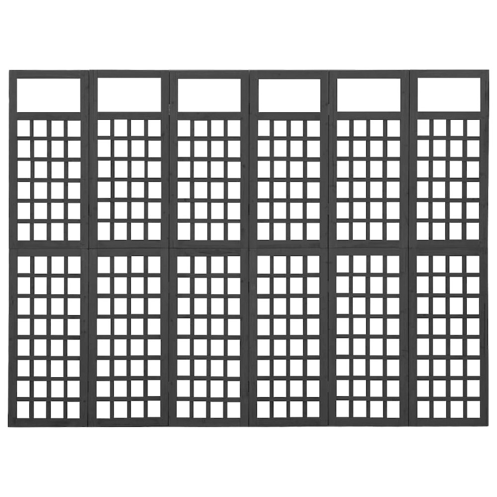 vidaXL 6-Panel Room Divider/Trellis Solid Fir Wood Black 95.5"x70.9". Picture 3