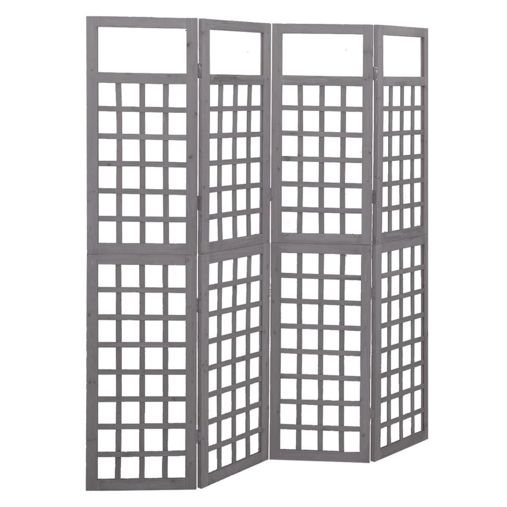 4-Panel Room Divider/Trellis Solid Fir Wood Gray 63.4"x70.9". Picture 1