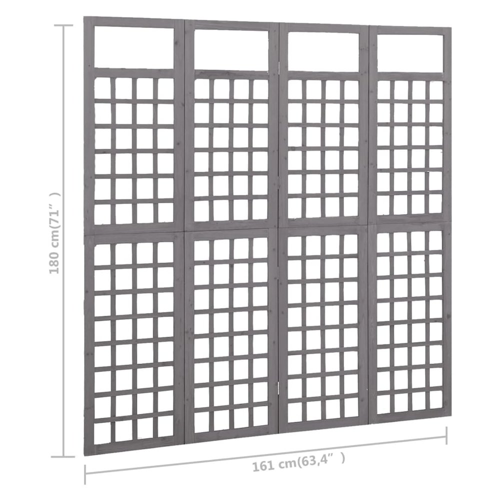 4-Panel Room Divider/Trellis Solid Fir Wood Gray 63.4"x70.9". Picture 6