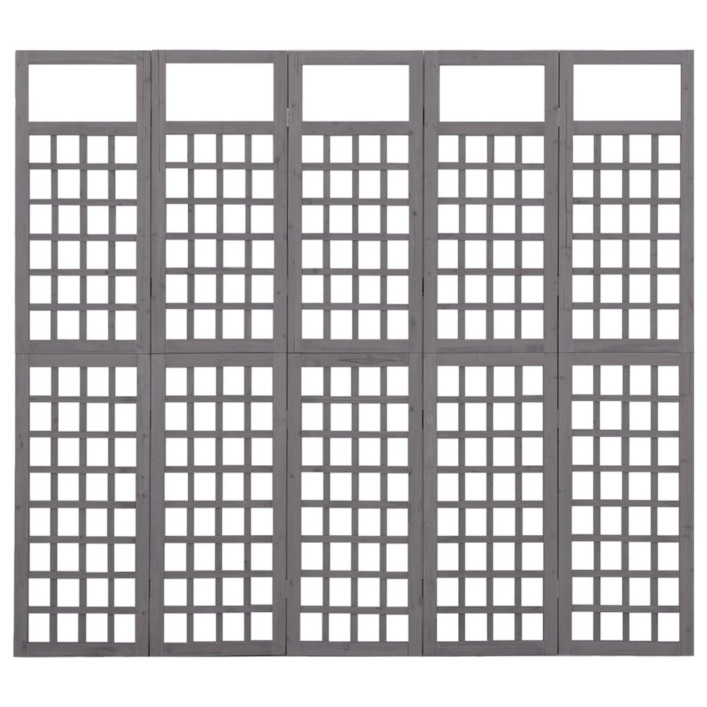 vidaXL 5-Panel Room Divider/Trellis Solid Fir Wood Gray 79.3"x70.9". Picture 2