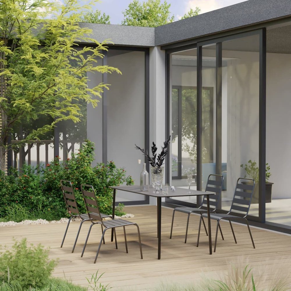 Dining Set Dark Gray Steel with e-coated and powder-coated finish. Picture 1