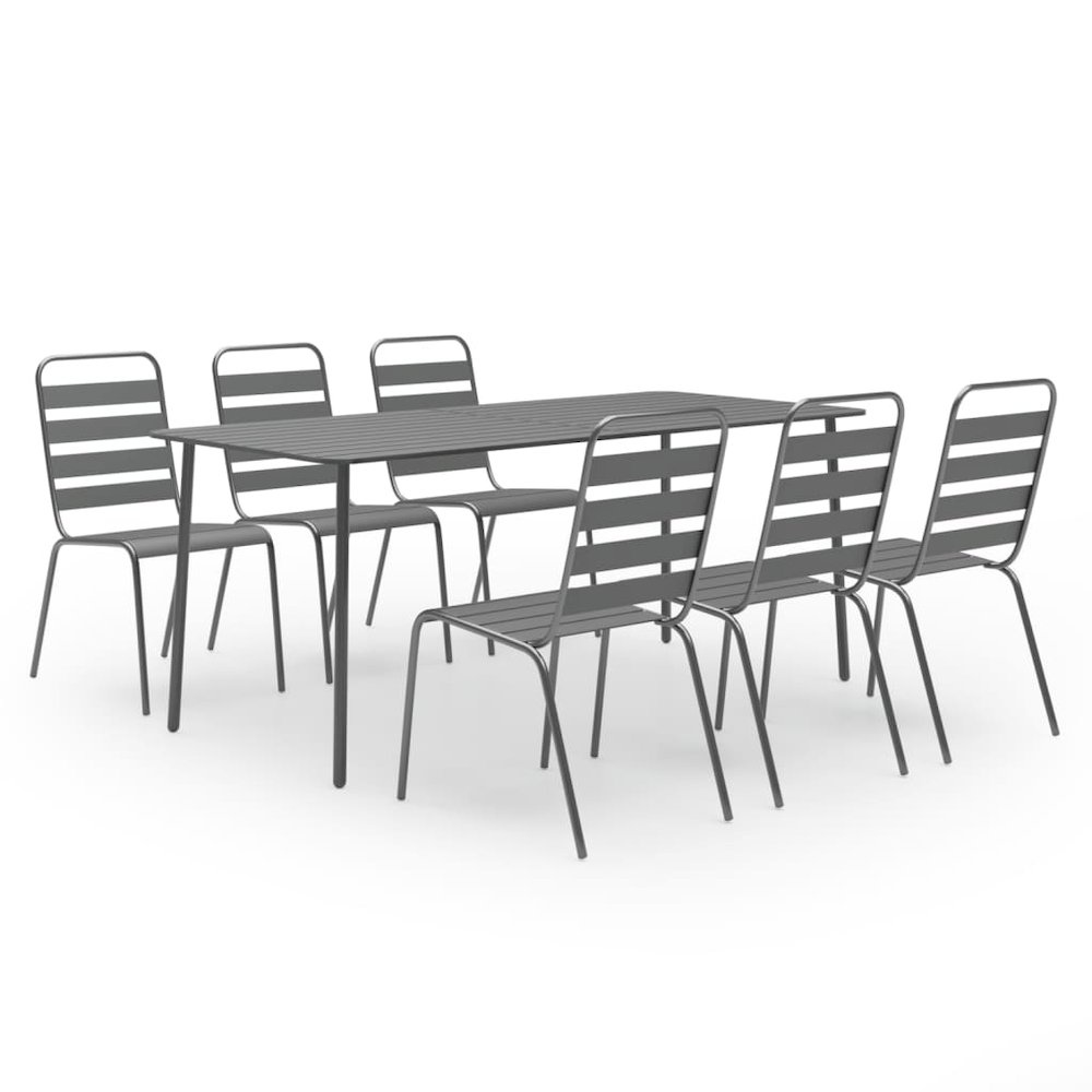 Dining Set Dark gray Steel with e-coated and powder-coated finish. Picture 2
