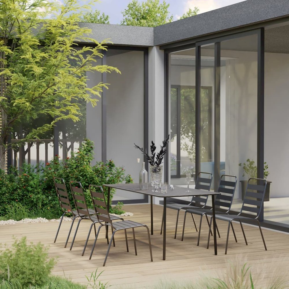 Dining Set Dark gray Steel with e-coated and powder-coated finish. Picture 1