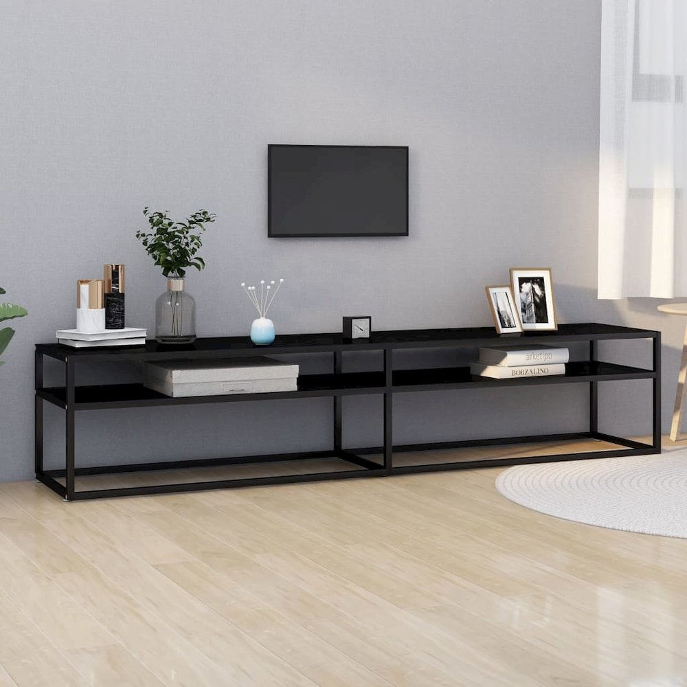 TV Cabinet Black Tempered Glass 78.7 x 15.7 x 15.9 in Sleek. Picture 1
