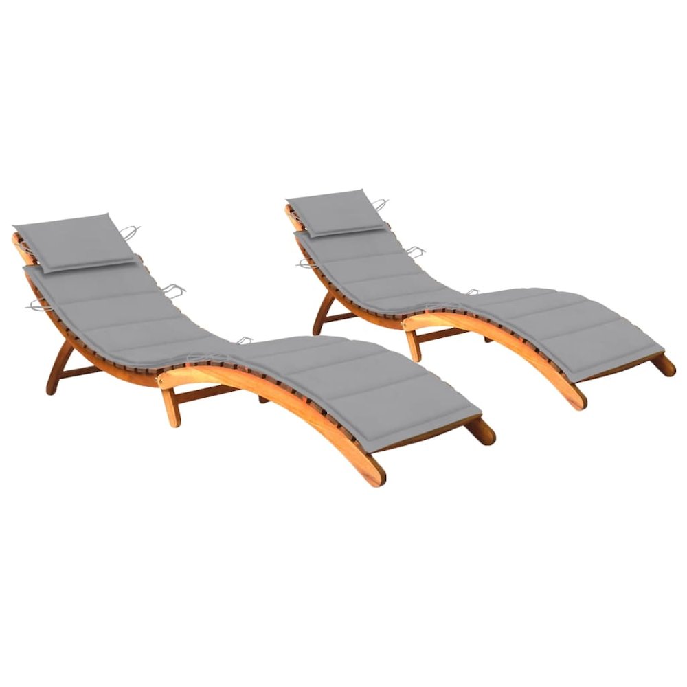 Sun Lounger Grey Solid Acacia wood, Polyester Standard Foldable. Picture 1