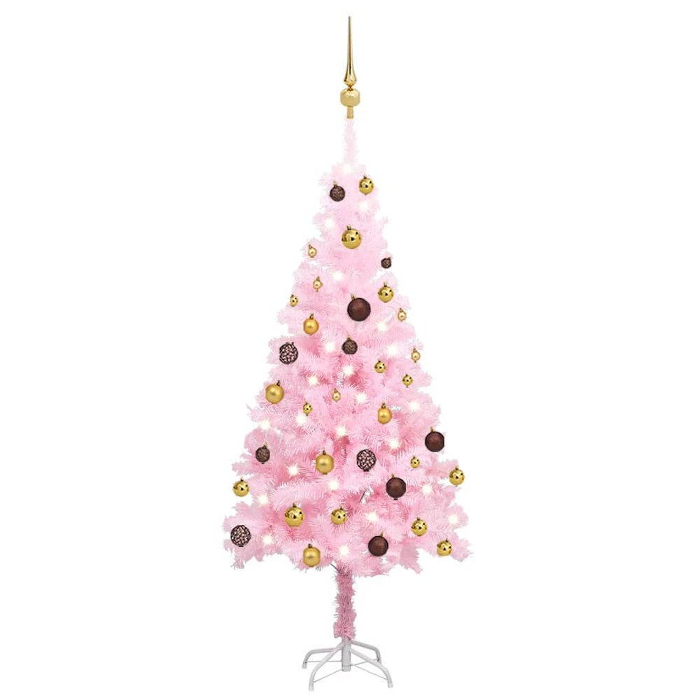 Artificial Pre-lit Christmas Tree with Ball Set Pink 47.2" PVC. Picture 1