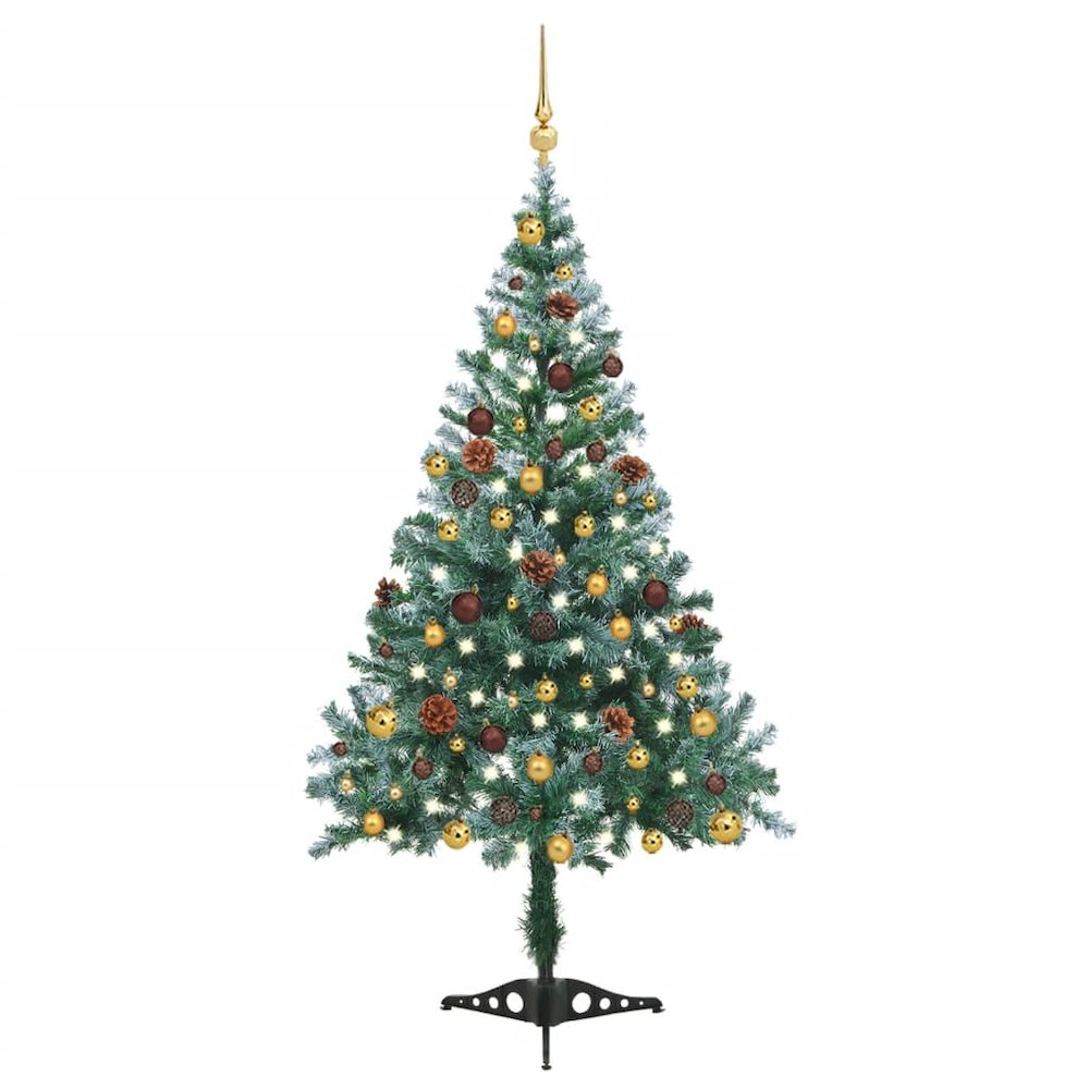 vidaXL Frosted Christmas Tree with LEDs&Ball Set&Pinecones 59.1". Picture 1