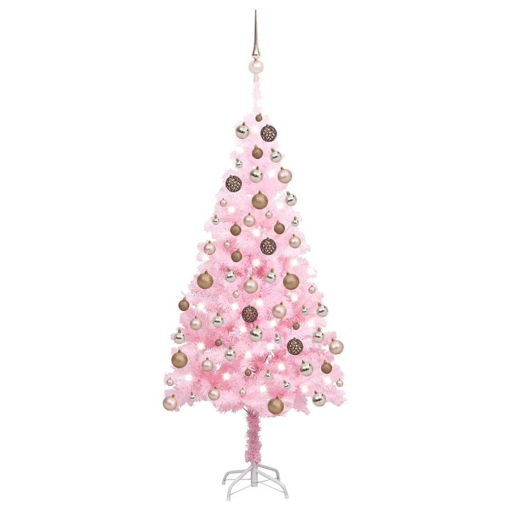 Artificial Pre-lit Christmas Tree with Ball Set Pink 47.2" PVC. Picture 1