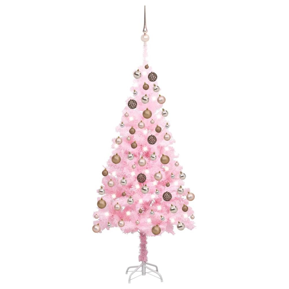 Artificial Pre-lit Christmas Tree with Ball Set Pink 59.1" PVC. Picture 1