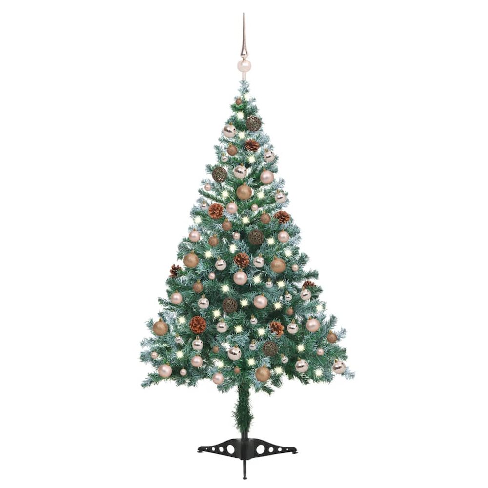 vidaXL Frosted Christmas Tree with LEDs&Ball Set Pinecones 59.1", 3077613. Picture 1