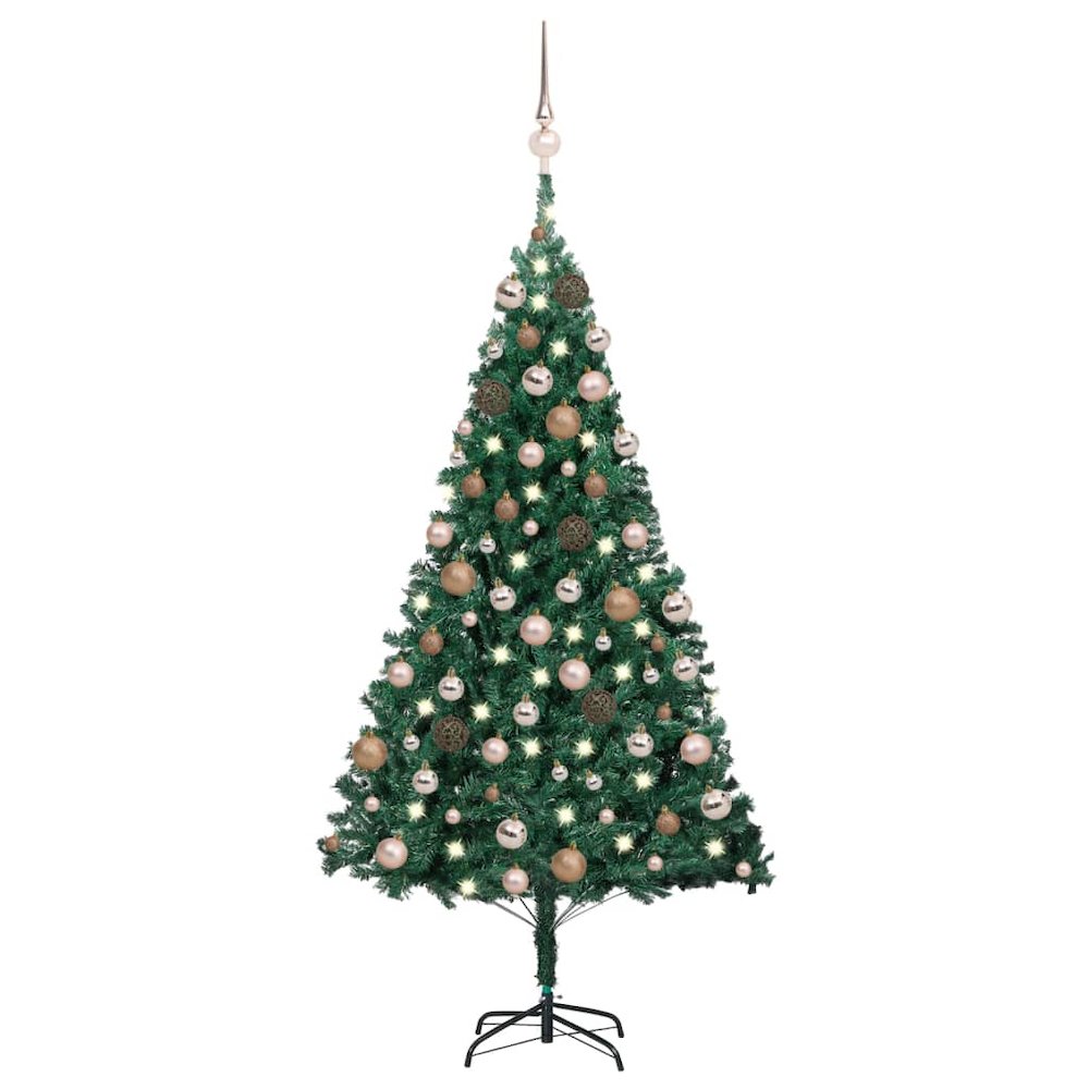 vidaXL Artificial Christmas Tree with LEDs&Ball Set Green 59.1" PVC, 3077621. Picture 1
