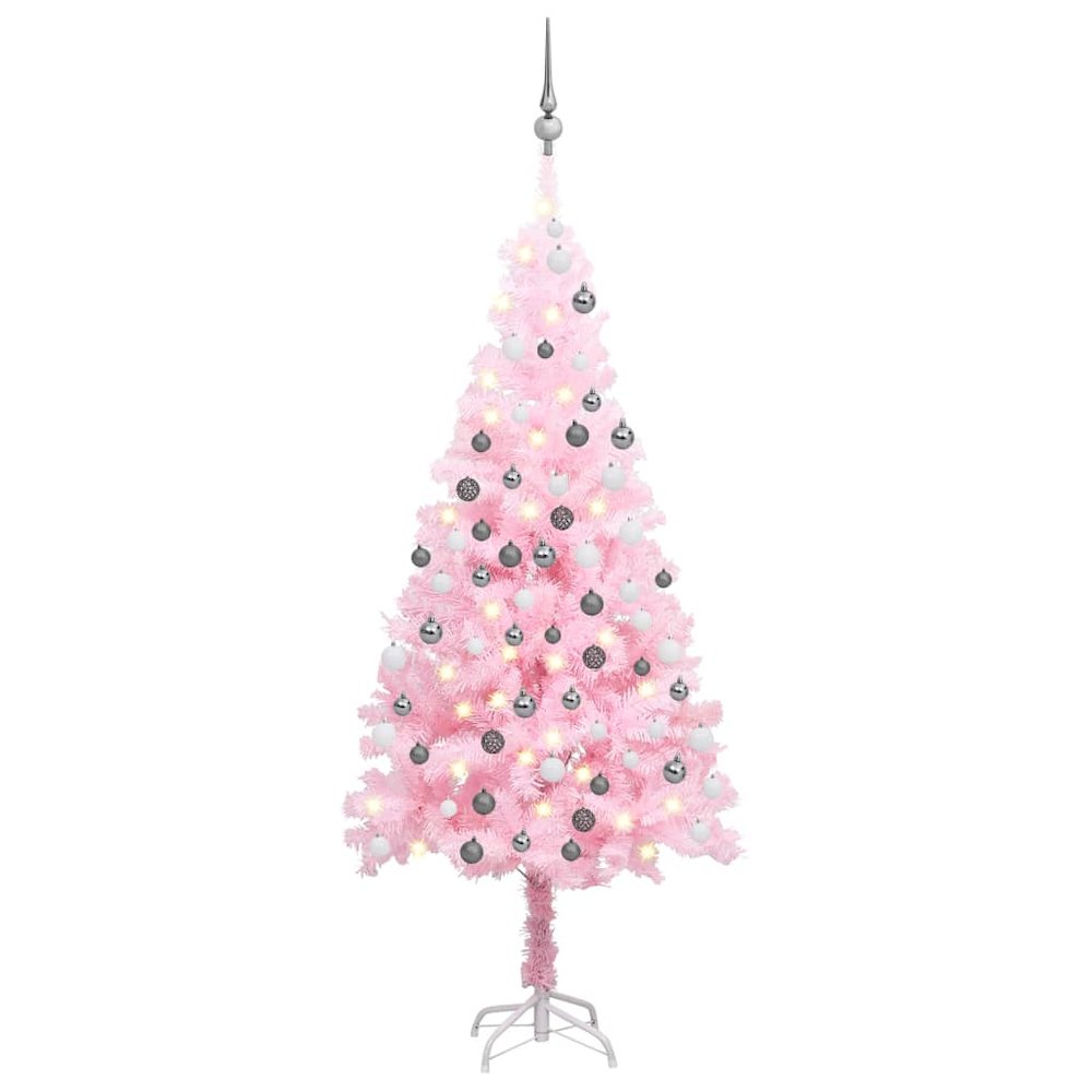 Artificial Pre-lit Christmas Tree with Ball Set Pink 47.2" PVC. Picture 1