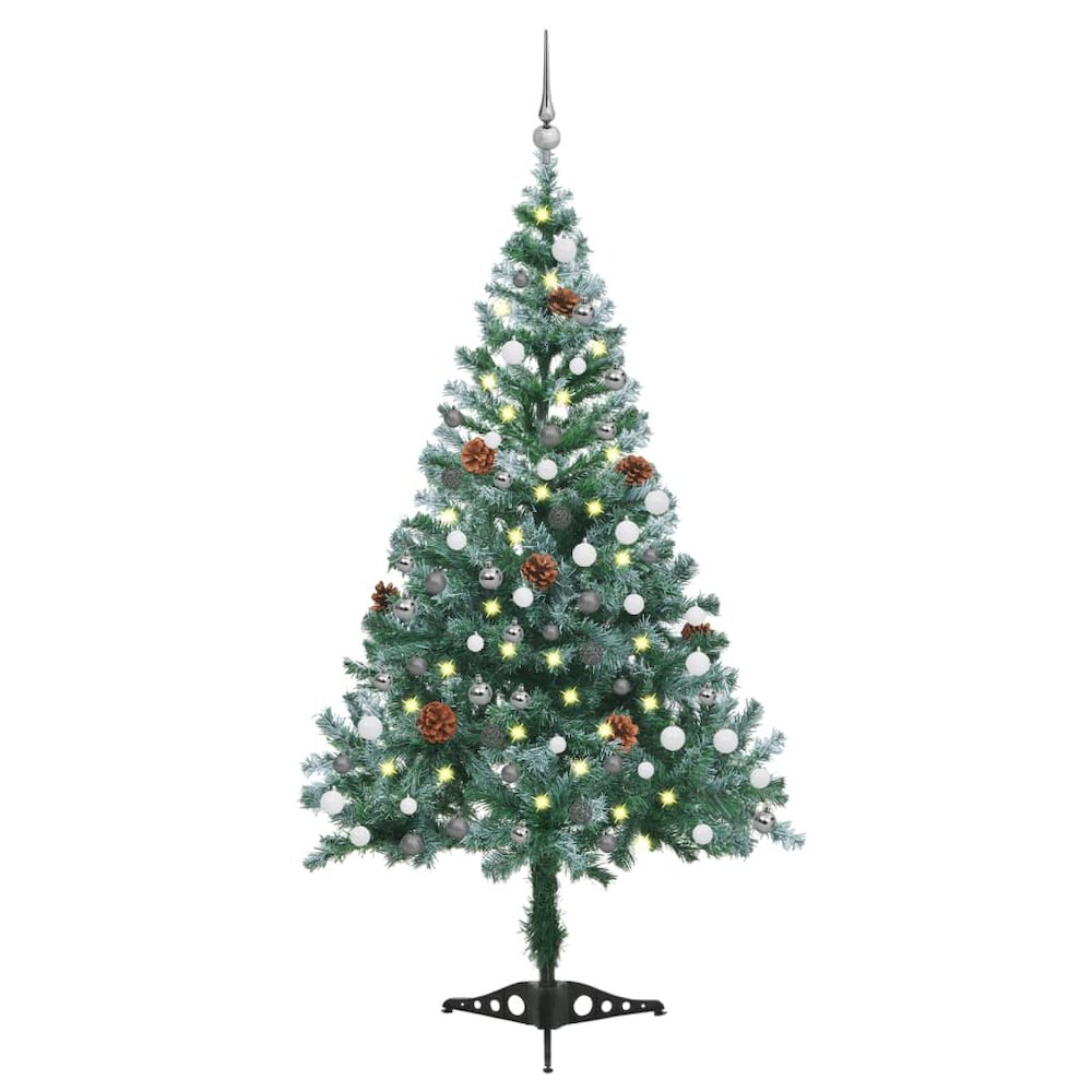 vidaXL Frosted Christmas Tree with LEDs&Ball Set Pinecones 59.1", 3077699. Picture 1