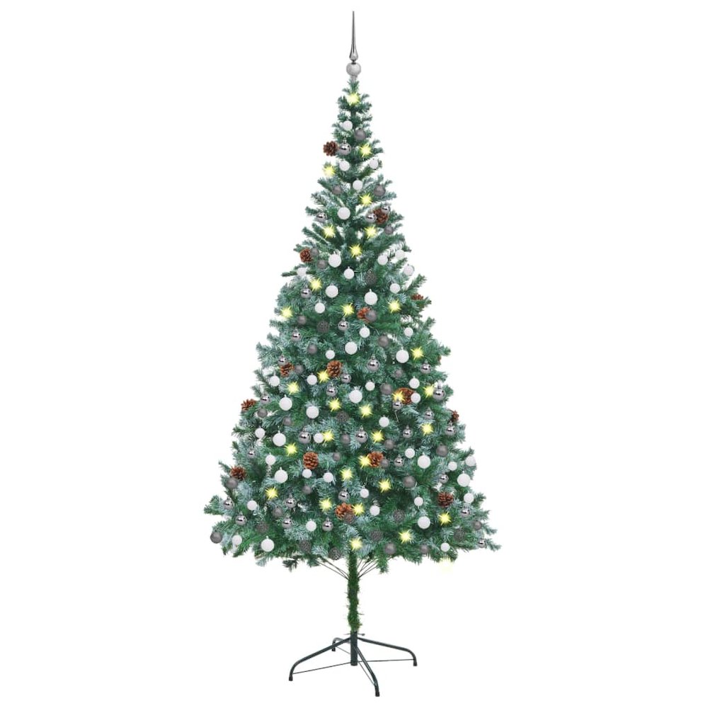 vidaXL Artificial Christmas Tree with LEDs&Ball Set Pinecones 82.7", 3077701. Picture 1