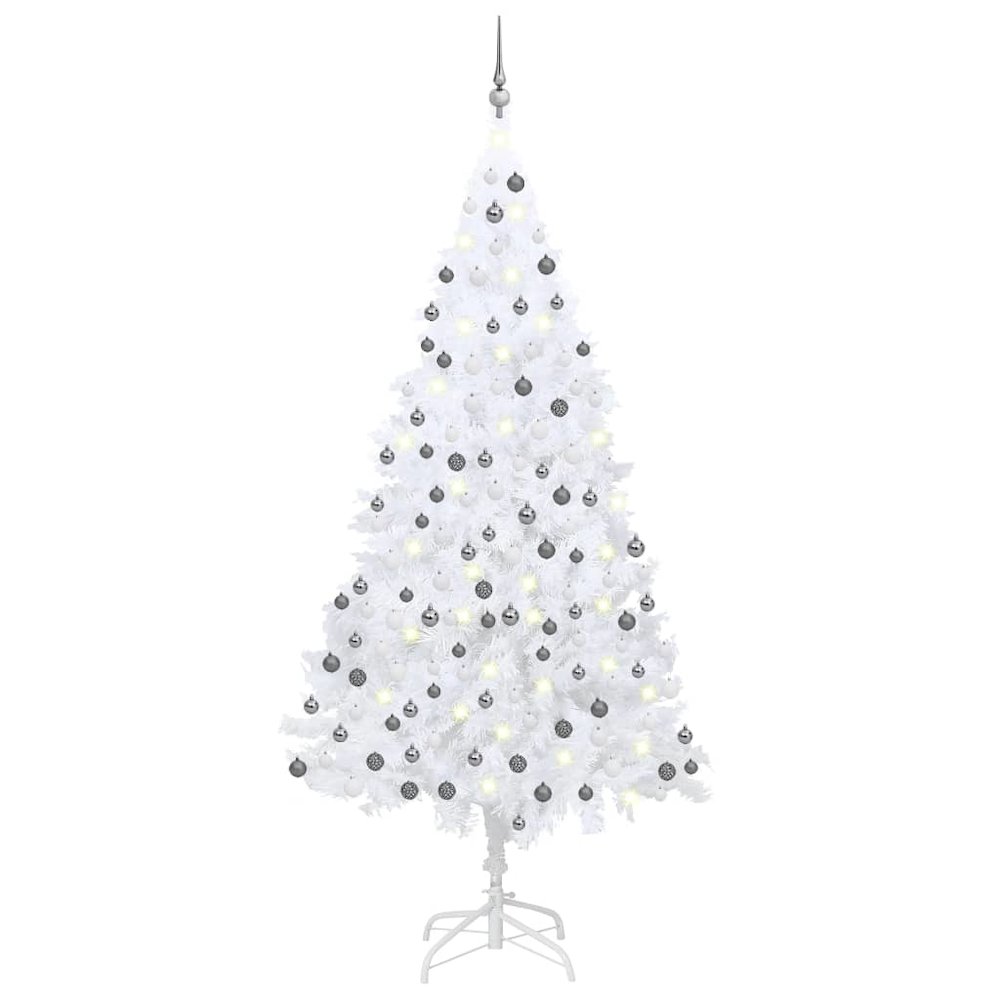 vidaXL Artificial Christmas Tree with LEDs&Ball Set White 94.5", 3077715. Picture 1