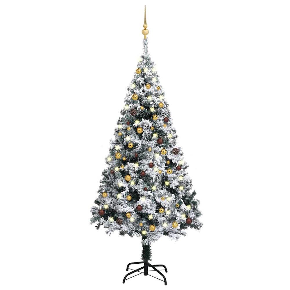 vidaXL Artificial Christmas Tree with LEDs&Ball Set Green 70.9" PVC, 3077820. Picture 1