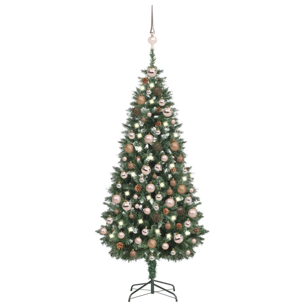 vidaXL Artificial Christmas Tree with LEDs&Ball Set&Pine Cones 70.9", 3077848. Picture 1