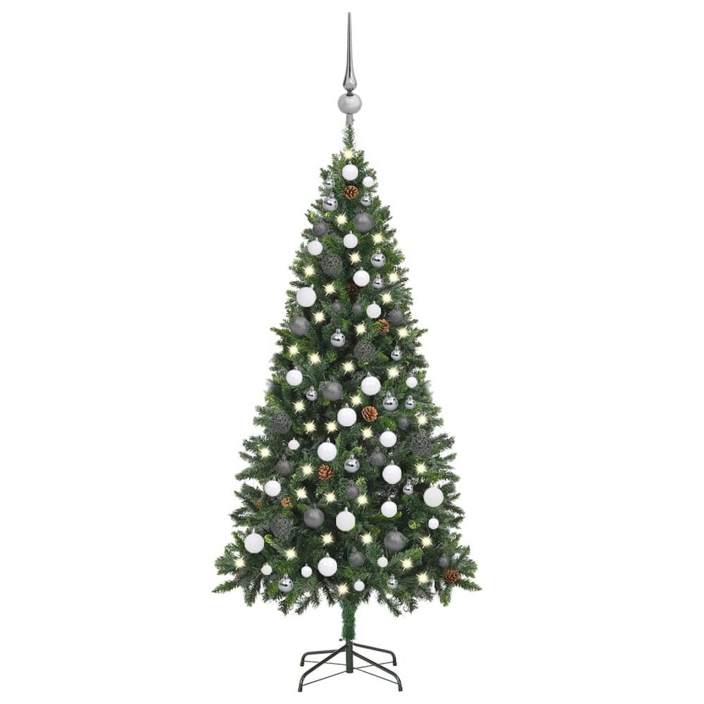 vidaXL Artificial Christmas Tree with LEDs&Ball Set Pine Cones 70.9", 3077893. Picture 1