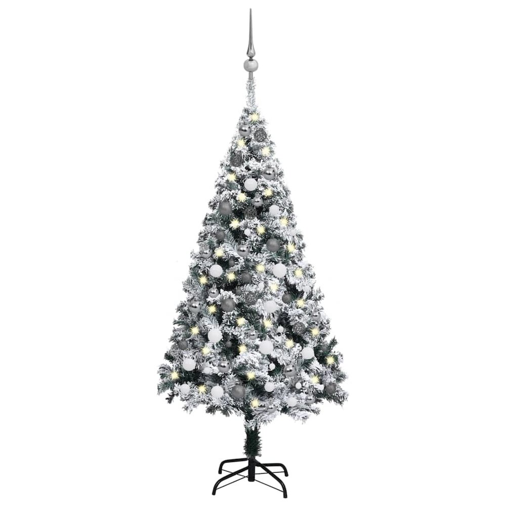 vidaXL Artificial Christmas Tree with LEDs&Ball Set Green 59.1" PVC, 3077915. Picture 1