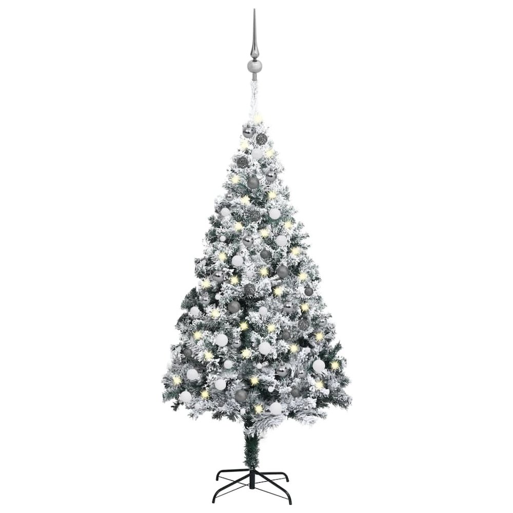 vidaXL Artificial Christmas Tree with LEDs&Ball Set Green 70.9" PVC, 3077916. Picture 1