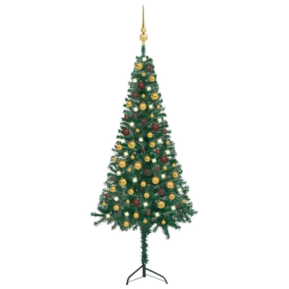 vidaXL Corner Artificial Christmas Tree LEDs&Ball Set Green 59.1" PVC, 3077943. Picture 1