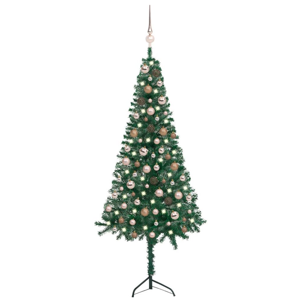 vidaXL Corner Artificial Christmas Tree LEDs&Ball Set Green 59.1" PVC, 3077953. Picture 1