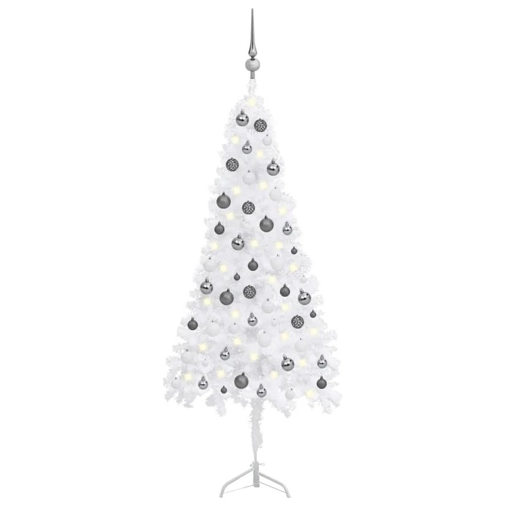 vidaXL Corner Artificial Christmas Tree LEDs&Ball Set White 59.1" PVC, 3077968. Picture 1